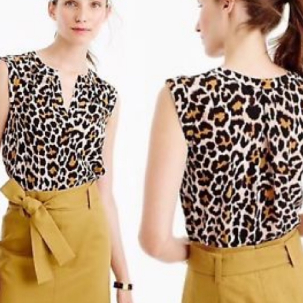J. Crew Leopard Print Sleeveless Blouse in Black, Brown, Tan